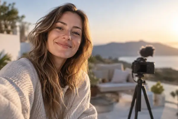 Smiling creator portrait in soft outdoor light