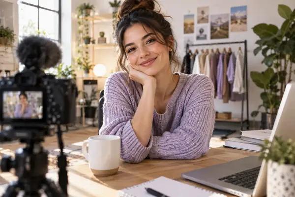 Creator portrait in a bright casual workspace