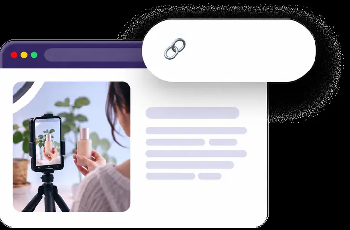 Product page and a copied product link shown in a simple interface